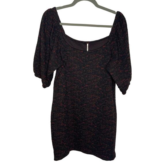 Free People Sunset Puff Sleeve Mini Dress Square Neck Black Combo Size Large - Picture 5 of 12
